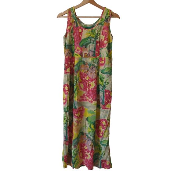 Vintage Jams World Tropical Floral Midi Long Hawaiian Y2K Shift Dress Womens XS - Picture 1 of 5
